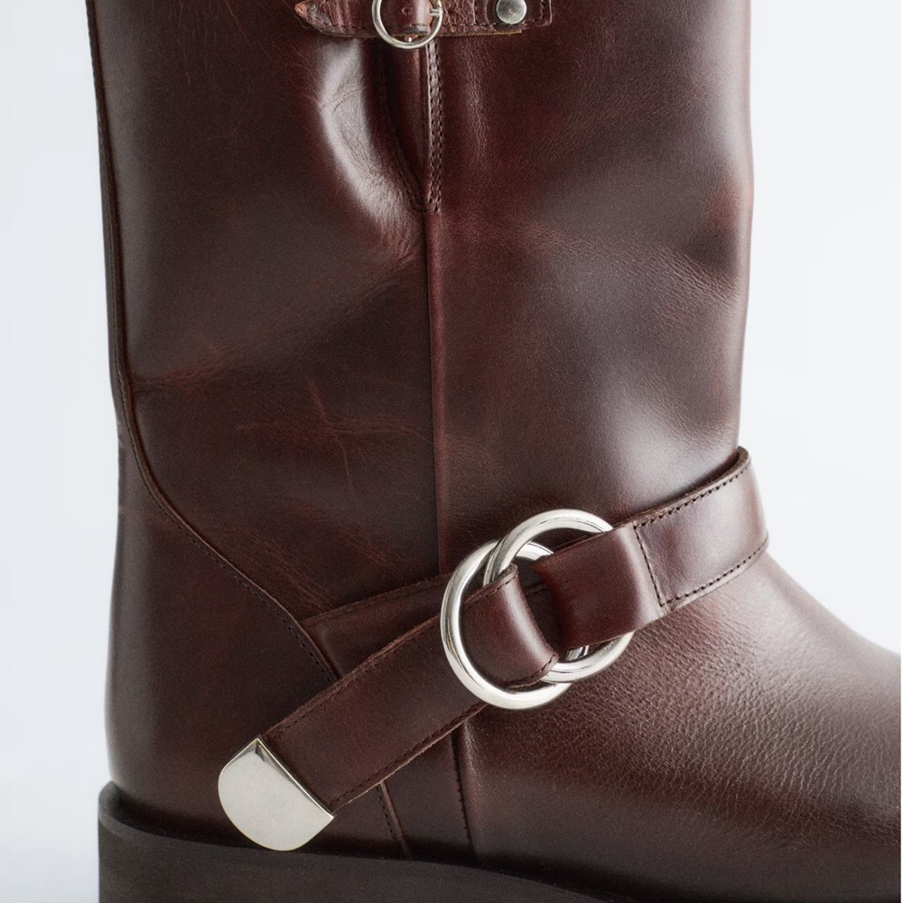 & Other Stories Brown Leather Biker Boot - Picture 7 of 9